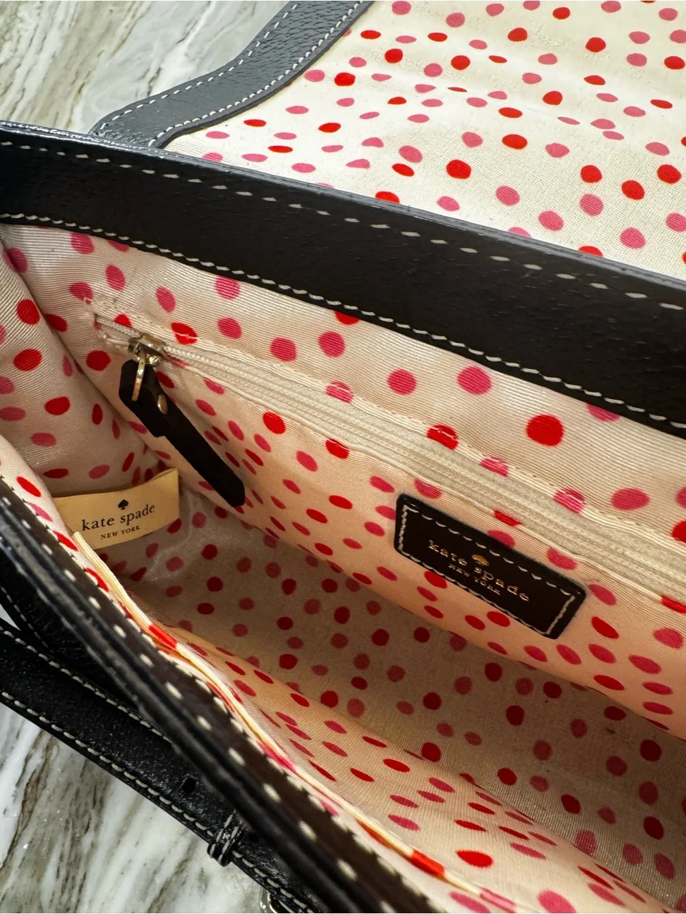 kate spade Black Leather Crossbody with White Topstitching